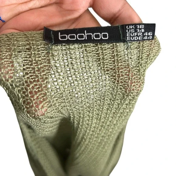 Oversize Green Textured Knit Dolman Sleeve Wrap Cardigan Sweater Women's Size 14 - Picture 4 of 4